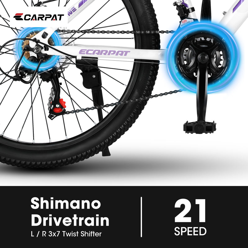S26103 26 Inch Mountain Bike For Teenagers Girls Women, Shimano 21 Speeds With Dual Disc Brakes And 100mm Front Suspension