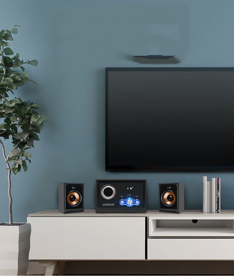 Wireless Bluetooth Desktop Speaker System - Premium 2.1 Channel Subwoofer with Wood Finish