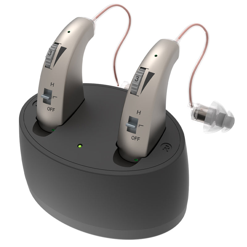 Rechargeable Digital Hearing Aid with Charging Case - Behind-the-Ear Sound Amplifier