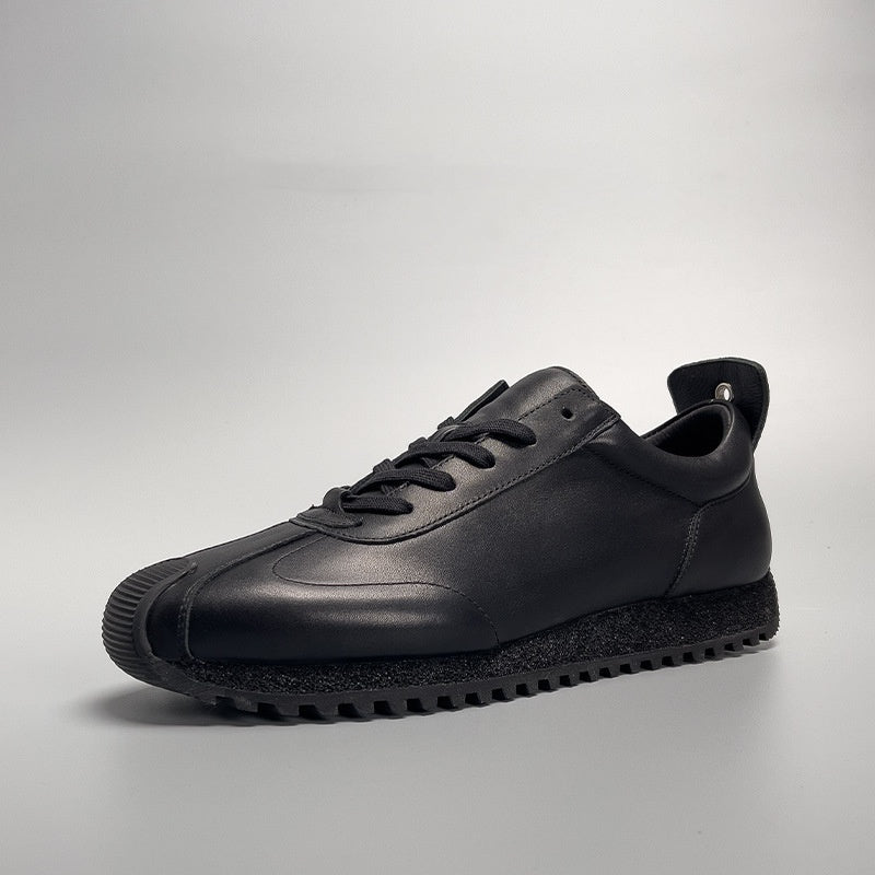Premium Black Cowhide Casual Men's Genuine Leather Shoes - Breathable Low Heel Design