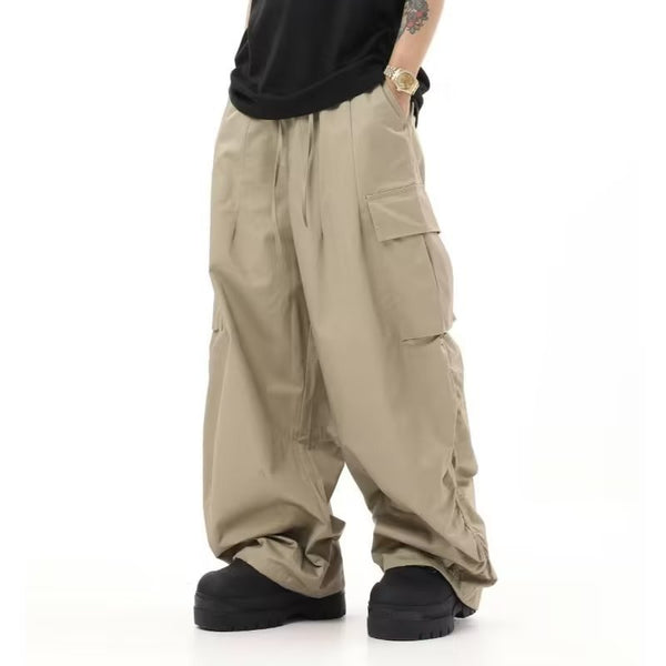 Vintage Multi-Pocket Loose Cargo Pants - Crumpled Style Men's Casual Wear