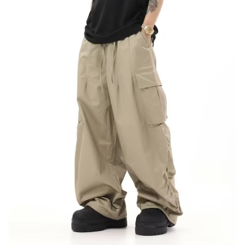 Vintage Multi-Pocket Loose Cargo Pants - Crumpled Style Men's Casual Wear