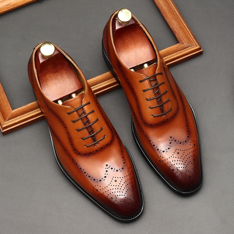 Premium British Leather Oxford Shoes - Men's Pointed Toe Business Formal Lace-Up Dress Shoes