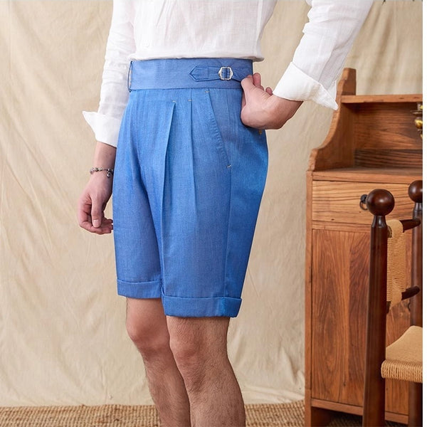 Napoli Double Pleated Casual Shorts - Men's Light Cropped Cotton Blend Pants