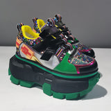 Premium Leather Platform Shoes - Men's Height Enhancing Sequin Color-Block Sneakers