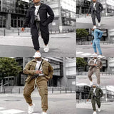 Casual Cotton Blend Sports Suit Set - Men's Long Sleeve Jacket & Trousers