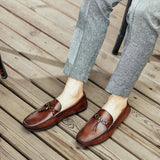 Sophisticated British Handcrafted Leather Slip-On Loafers - Genuine Cowhide Tassel Shoes
