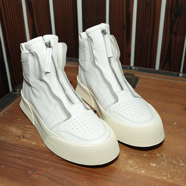 Sophisticated Leather High-Top Casual Shoes with Zipper Detail for Men