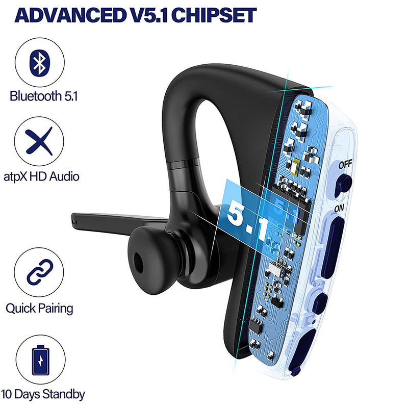 Wireless Bluetooth 5.1 Headset - HD Noise Cancelling with 16H Battery Life