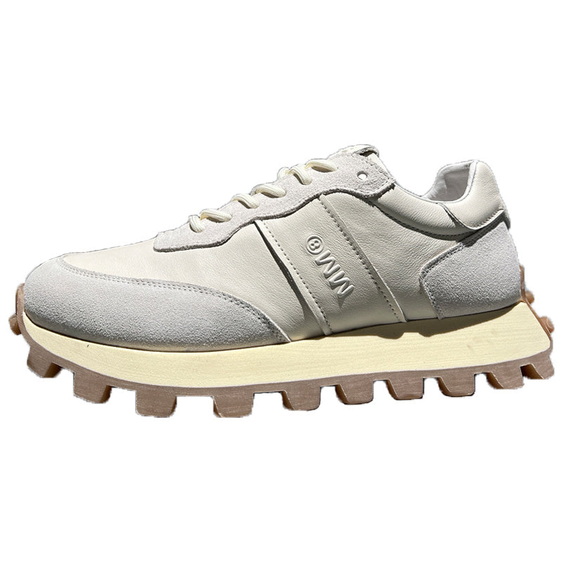 Premium Men's Leather Sports Shoes - Fashion Lace-Up Thick Sole Athletic Footwear