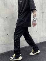 Functional Zipper Cargo Overalls - Men's Flared Workwear with Multi-Pocket Design