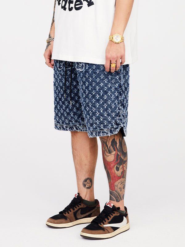 Vintage Distressed Denim Shorts - Casual Frayed Cotton Shorts for Men
