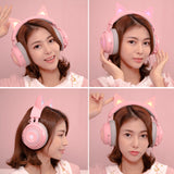 Luminous Cat Ear Gaming Headset - USB Wired Headphones with LED Glow