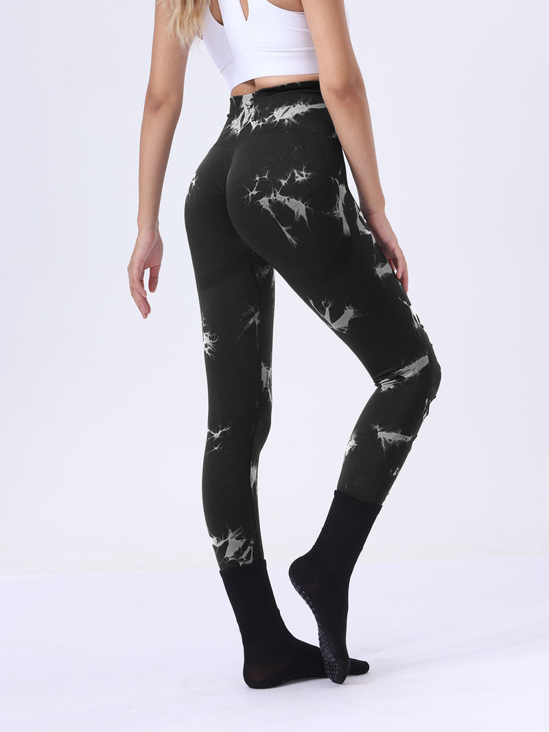 Premium Butt Lifting Yoga Leggings - Hollow Out Tummy Control Athletic Pants with Tie Dye Design