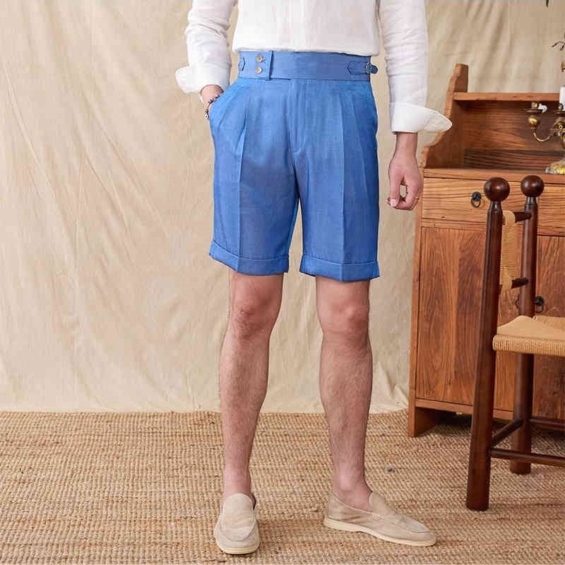 Napoli Double Pleated Casual Shorts - Men's Light Cropped Cotton Blend Pants