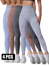 Premium Sand-Washed High-Waist Seamless Yoga Leggings - 4 Pack Set