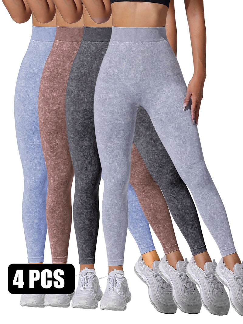 Premium Sand-Washed High-Waist Seamless Yoga Leggings - 4 Pack Set