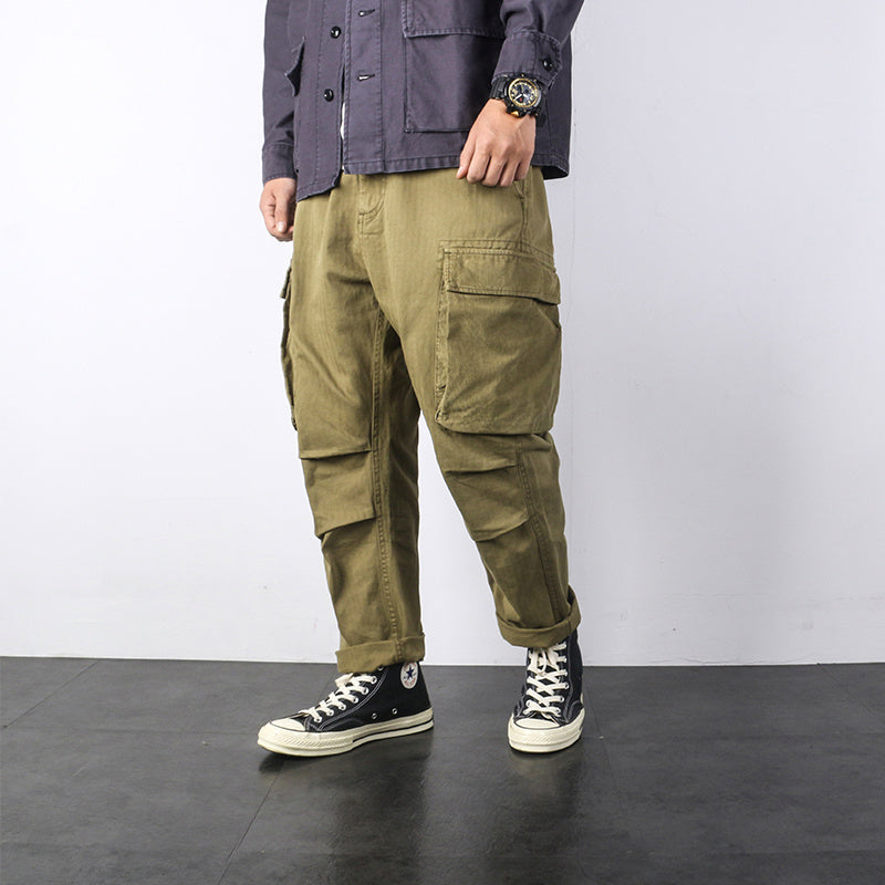 Japanese Military-Inspired Cargo Overalls - Loose Fit Tactical Pants with Oversized Pockets
