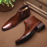 Premium Korean Style Men's Leather Martin Boots - Waterproof Cowhide Mid-Calf Boots