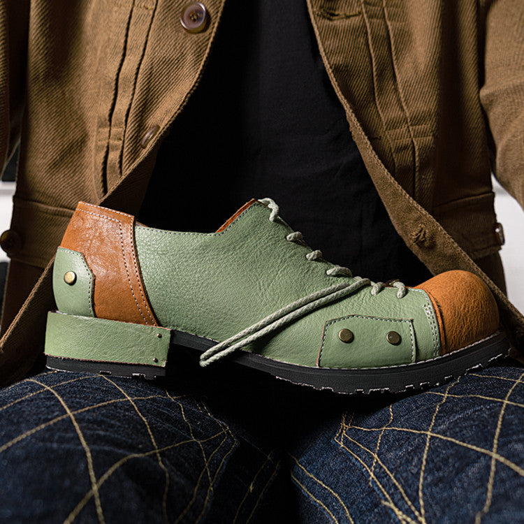 Premium Vintage Leather Casual Shoes - Unisex Outdoor Footwear with Rubber Sole
