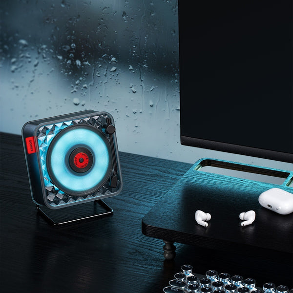 Wireless Bluetooth Speaker with Ambient LED Light - Transparent Record Player Design