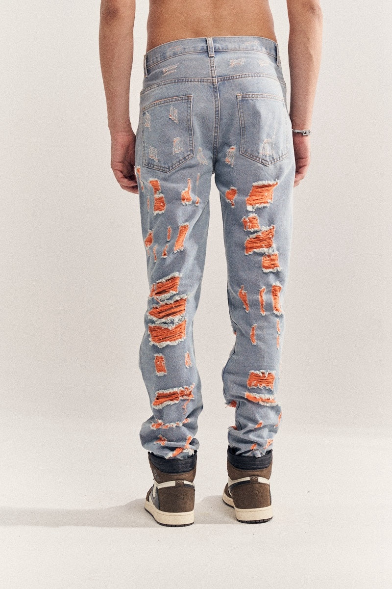 Blue Destruction Beggar Style Jeans