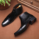 Premium Korean Style Men's Leather Martin Boots - Waterproof Cowhide Mid-Calf Boots