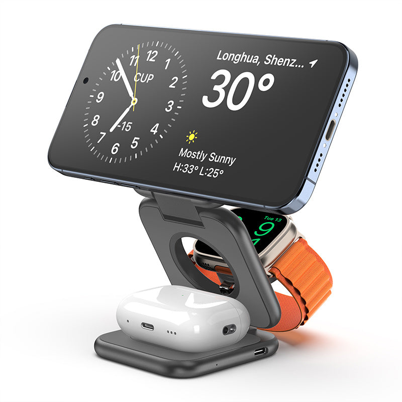 3-in-1 Magnetic Wireless Charging Station - Universal Fast Charger for Phone, Watch & Headset