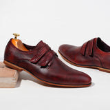 Premium Genuine Leather Handmade Vintage Oxford Men's Dress Shoes - Classic Wine Red & Yellow Business Formal Footwear