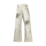 Vintage Washed Cargo Trousers - Men's Straight Fit Cotton Pants with Pleated Stitching
