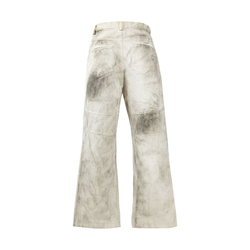 Vintage Washed Cargo Trousers - Men's Straight Fit Cotton Pants with Pleated Stitching