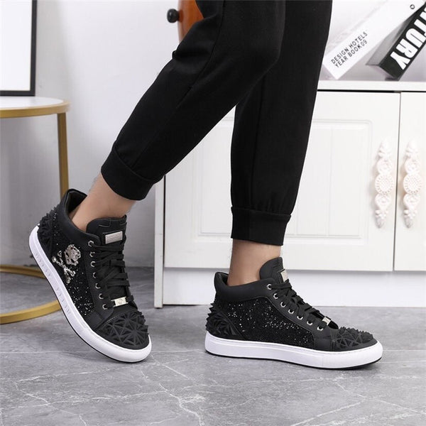 Premium Genuine Leather High-Top Skeleton Design Men's Breathable Shoes