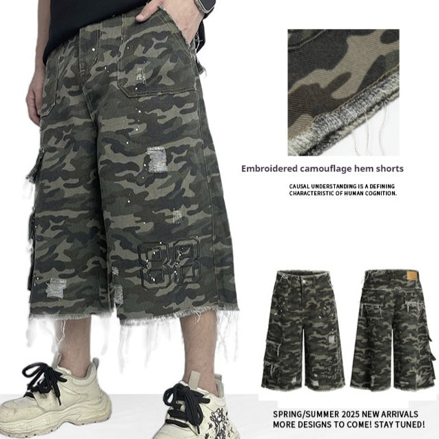 Men's Camouflage Wide Leg Cargo Shorts - Summer Casual Workwear
