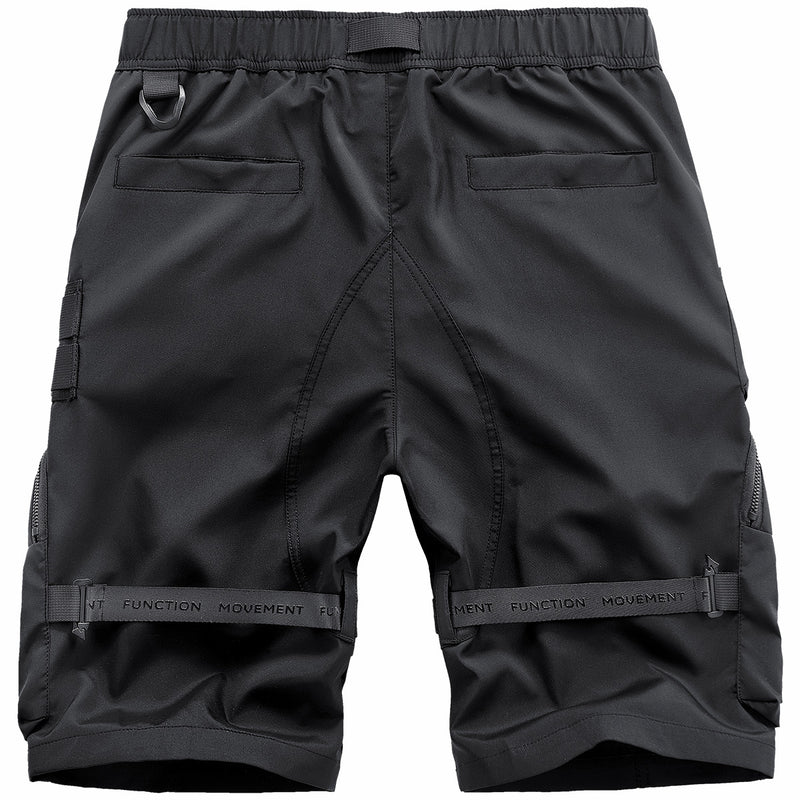 Men's Multi-Pocket Cargo Shorts - Fashion Minimalist Style Black Polyester