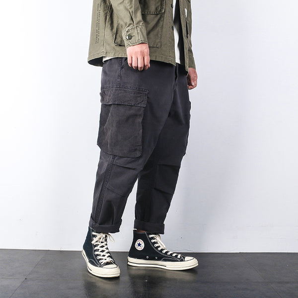 Japanese Military-Inspired Cargo Overalls - Loose Fit Tactical Pants with Oversized Pockets