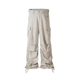 Men's Multi-Pocket Cargo Pants - Loose Wide Leg Denim Trousers with Side Zipper