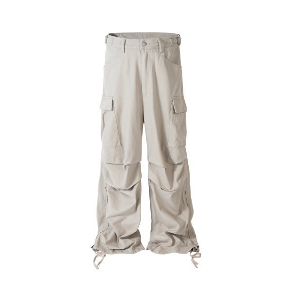 Men's Multi-Pocket Cargo Pants - Loose Wide Leg Denim Trousers with Side Zipper