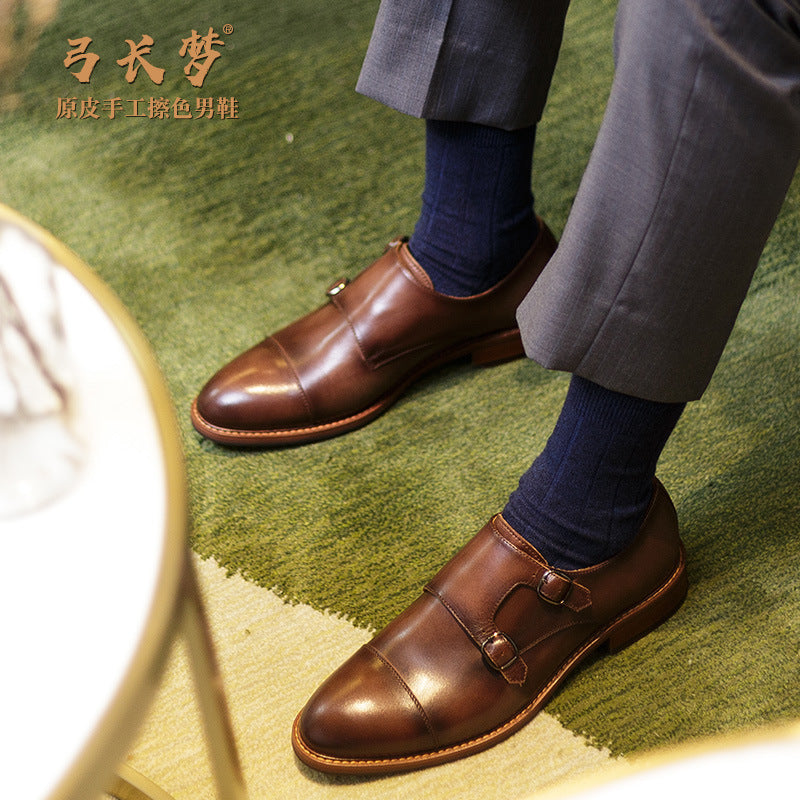 Premium Handcrafted Men's Monk Strap Dress Shoes - Genuine Cowhide Leather Business Formal Footwear
