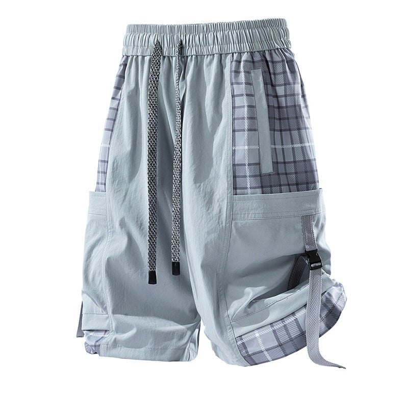 Plaid Stitching Casual Shorts Men's Loose Cargo Shorts