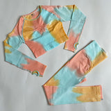 Women's Seamless Tie-Dye Gradient Athletic Set - Quick-Dry Knitted Gym Wear