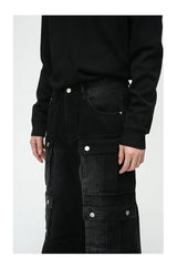 Retro Multi-Pocket Wide Leg Cargo Jeans - Korean Style Men's Tooling Pants
