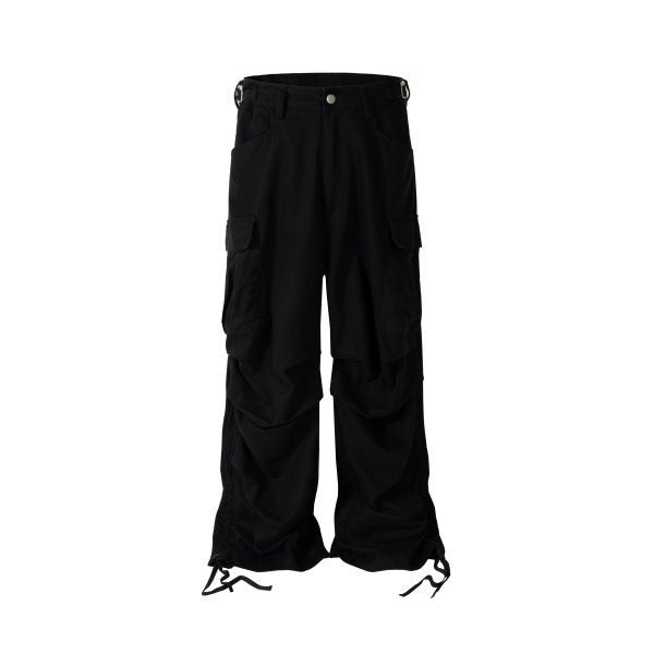 Men's Multi-Pocket Cargo Pants - Loose Wide Leg Denim Trousers with Side Zipper