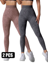 Premium High-Waisted Seamless Yoga Leggings - 2 Pack Sand-Washed Athletic Wear