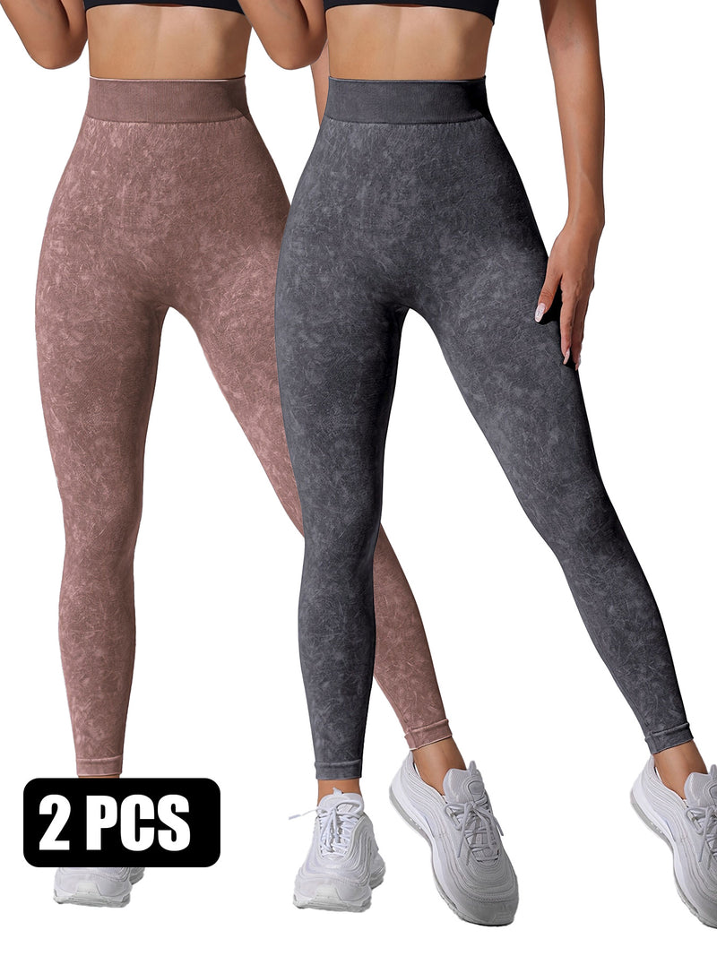 Premium High-Waisted Seamless Yoga Leggings - 2 Pack Sand-Washed Athletic Wear