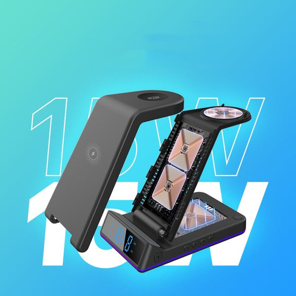 5-in-1 Wireless Charging Station with Digital Clock & Headset Stand