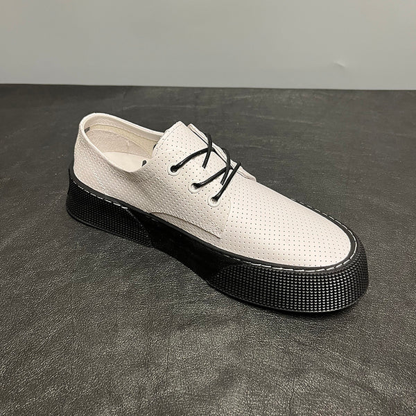 Premium Men's Leather Casual Sneakers - Breathable Cowhide Lace-Up Shoes