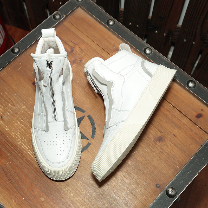 Sophisticated Leather High-Top Casual Shoes with Zipper Detail for Men