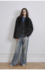 Modern Washed  Wrinkled Jeans Women's Spacious Straight Wide Leg Pants