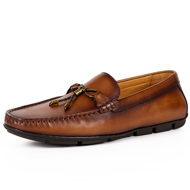 Sophisticated British Handcrafted Leather Slip-On Loafers - Genuine Cowhide Tassel Shoes