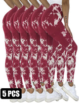 Premium 5-Piece Tie-Dye Yoga Leggings Set - High-Performance Fitness Collection